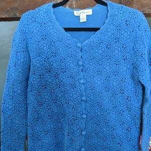Fred Thomas crochet knit button up cardigan.